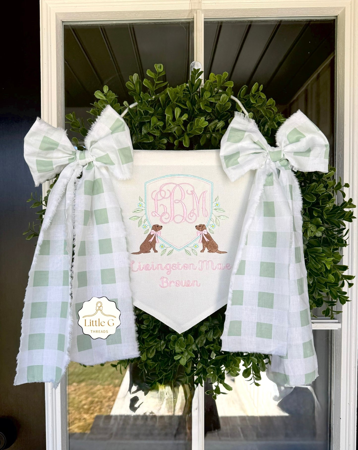Birth Announcement Banner (Chocolate Labs Girl/ Gingham Bows)
