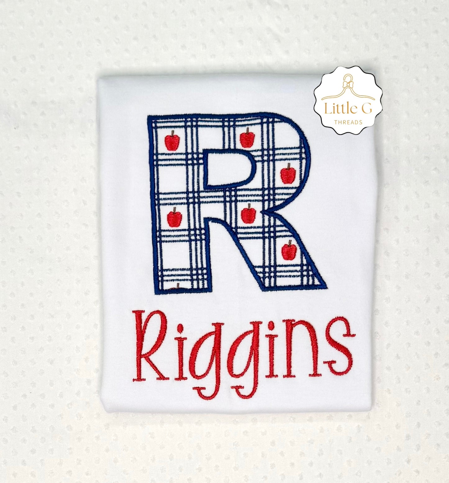 Plaid Apple Initial SS Tee