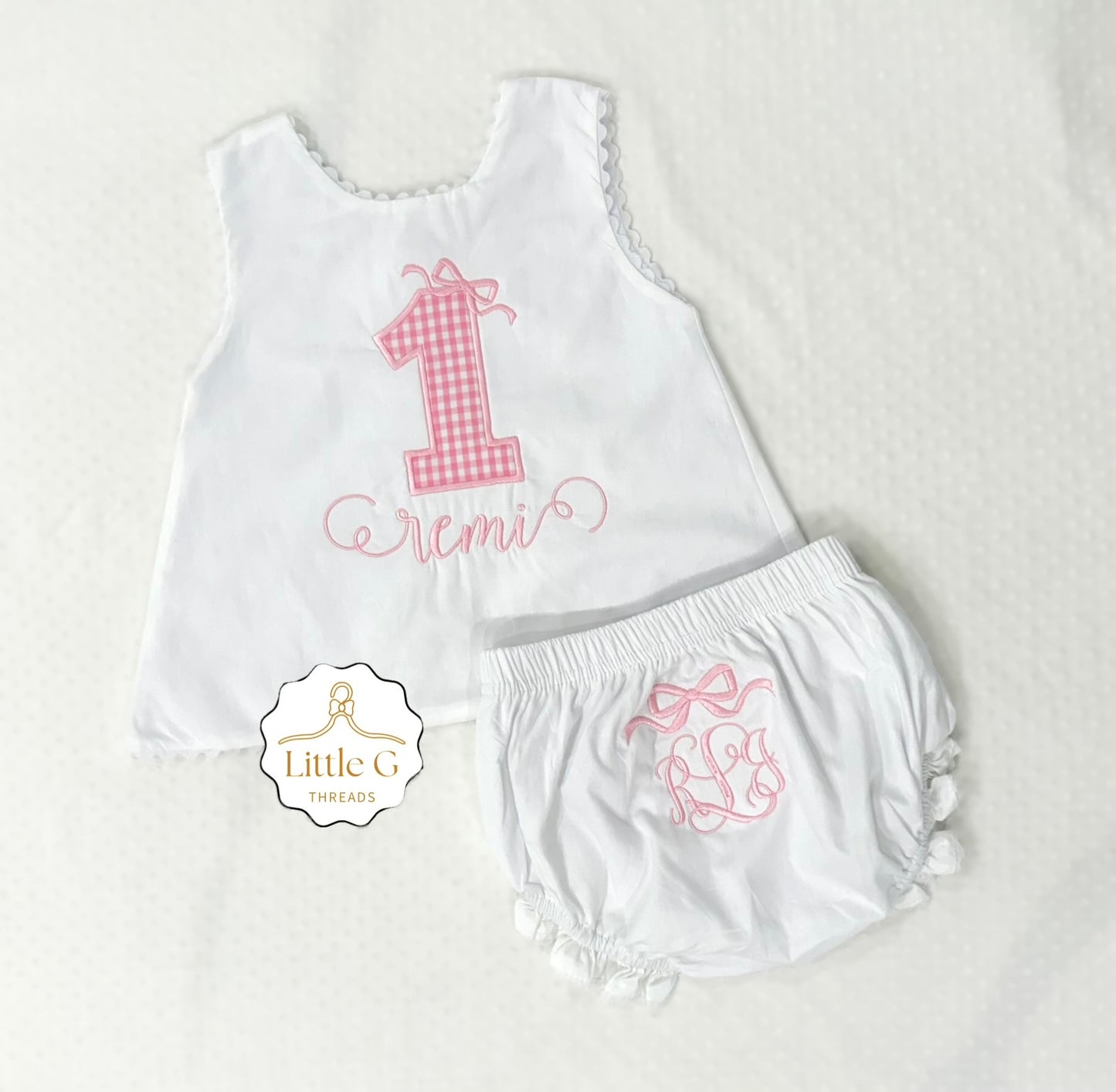 1st Birthday Pink Gingham Swing Back Diaper Set