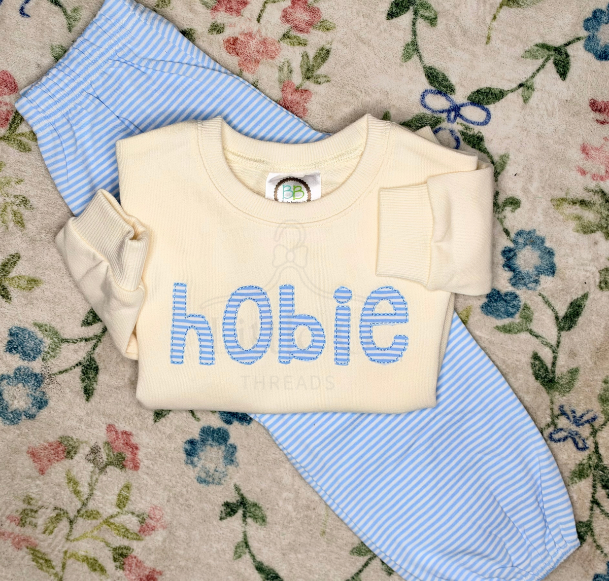 Blue Stripe Bubble Pant Set/Sweatshirt
