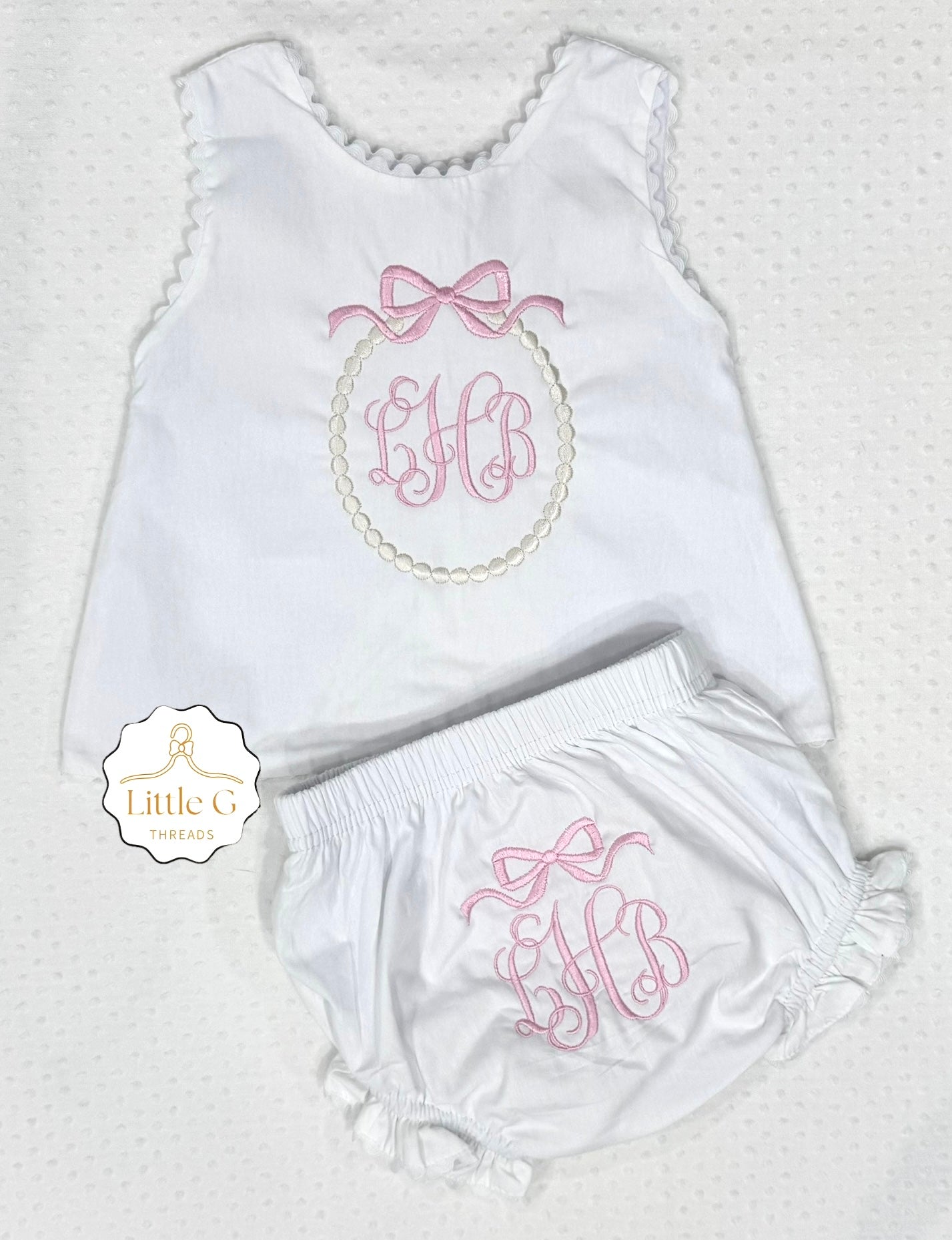 Simple Bow Pearl Frame Swing Back Diaper Set