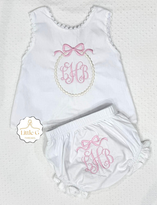 Simple Bow Pearl Frame Swing Back Diaper Set