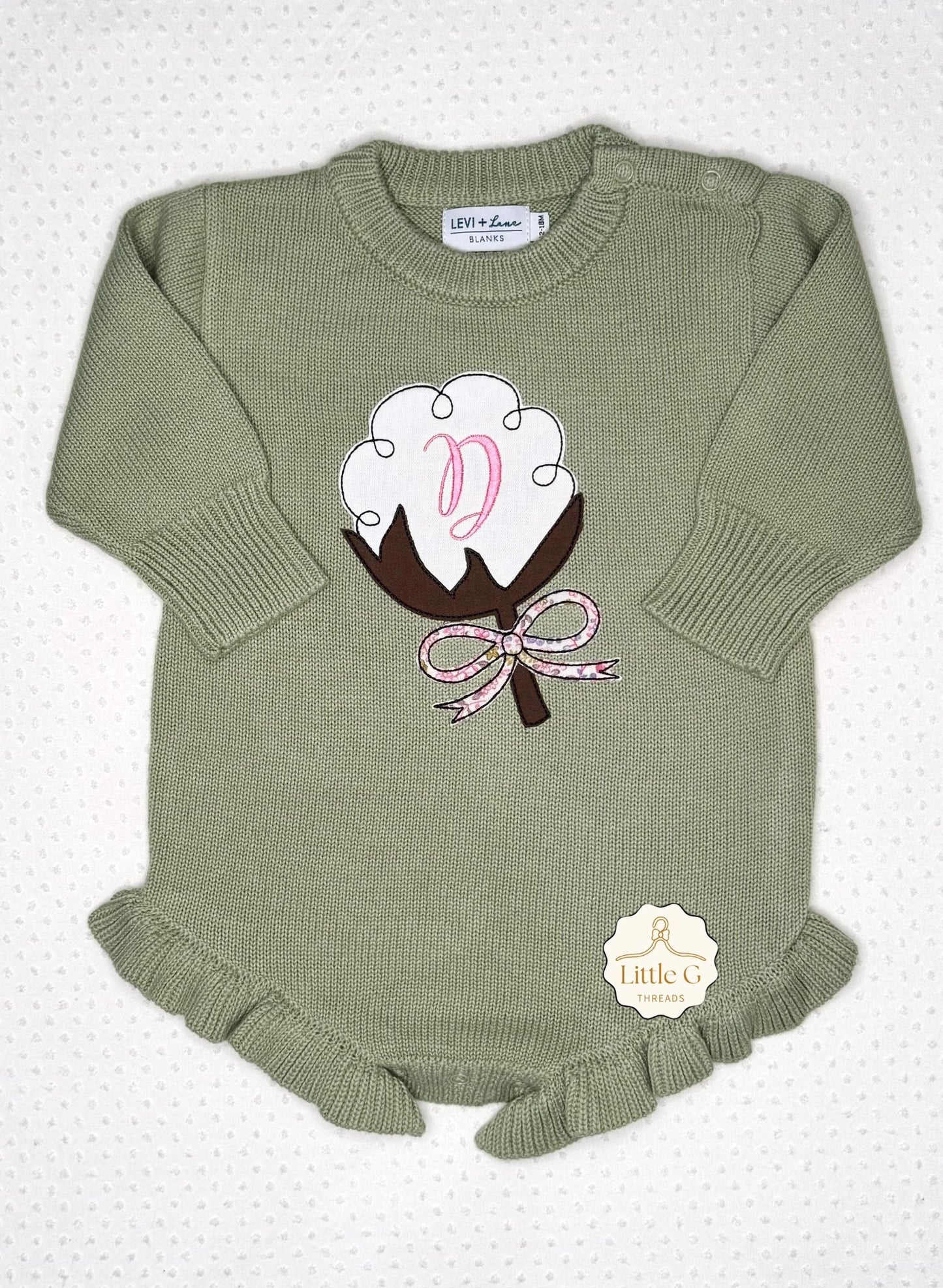 Cotton Boll ong Sleeve Ruffle Knit Romper