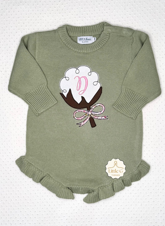 Cotton Boll ong Sleeve Ruffle Knit Romper
