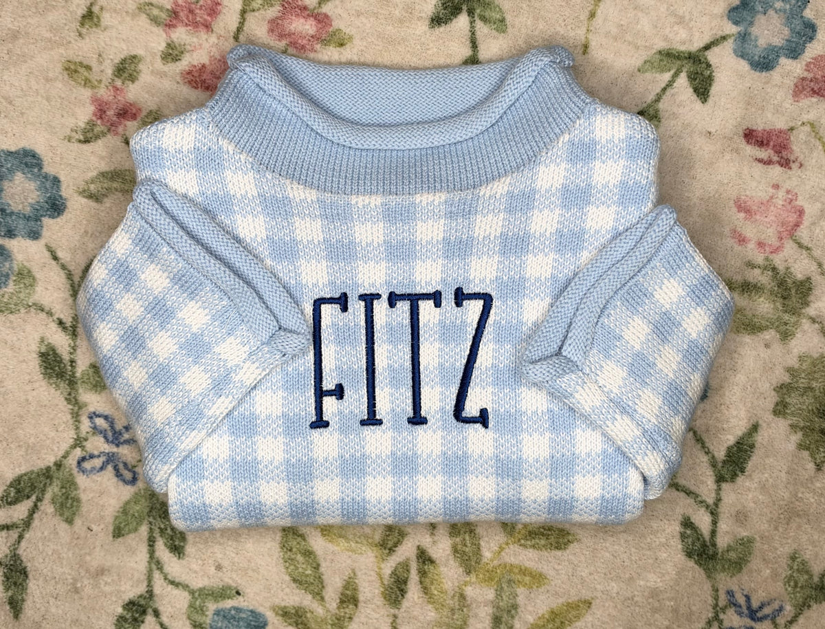 Blue Gingham Roll Neck