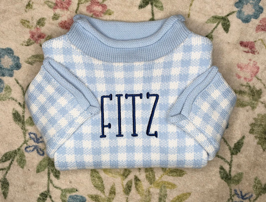 Blue Gingham Roll Neck