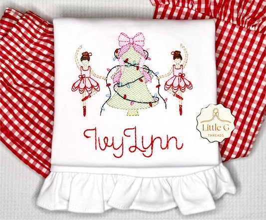 Sugar Plum Fairy LS Gingham Ruffle Pant Set