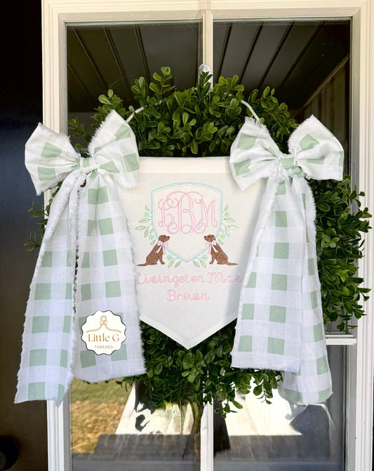 Birth Announcement Banner (Chocolate Labs Girl/ Gingham Bows)