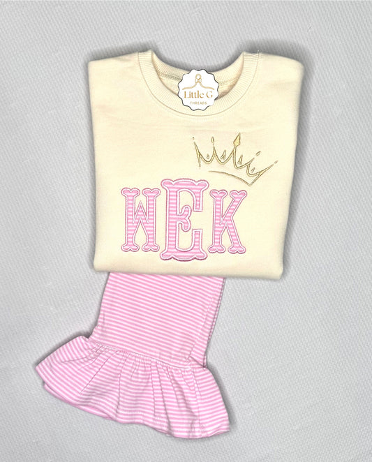 Puff Sleeve Sweatshirt Micro Stripe Pant Set