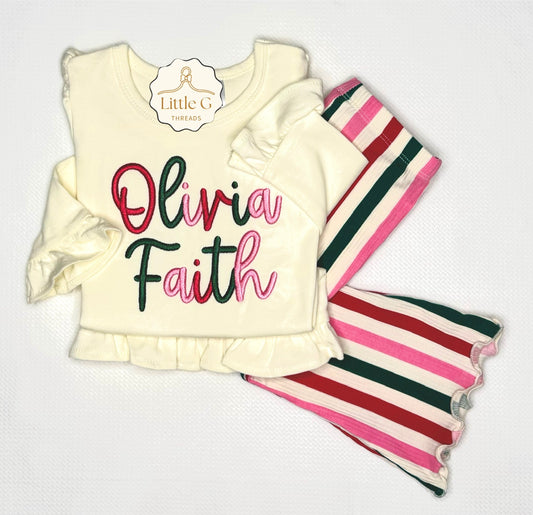 Cursive Puff Font LS Ruffle Tee