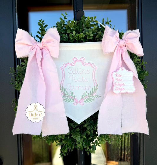 Birth Announcement Banner (Handstitch/light pink double crest)