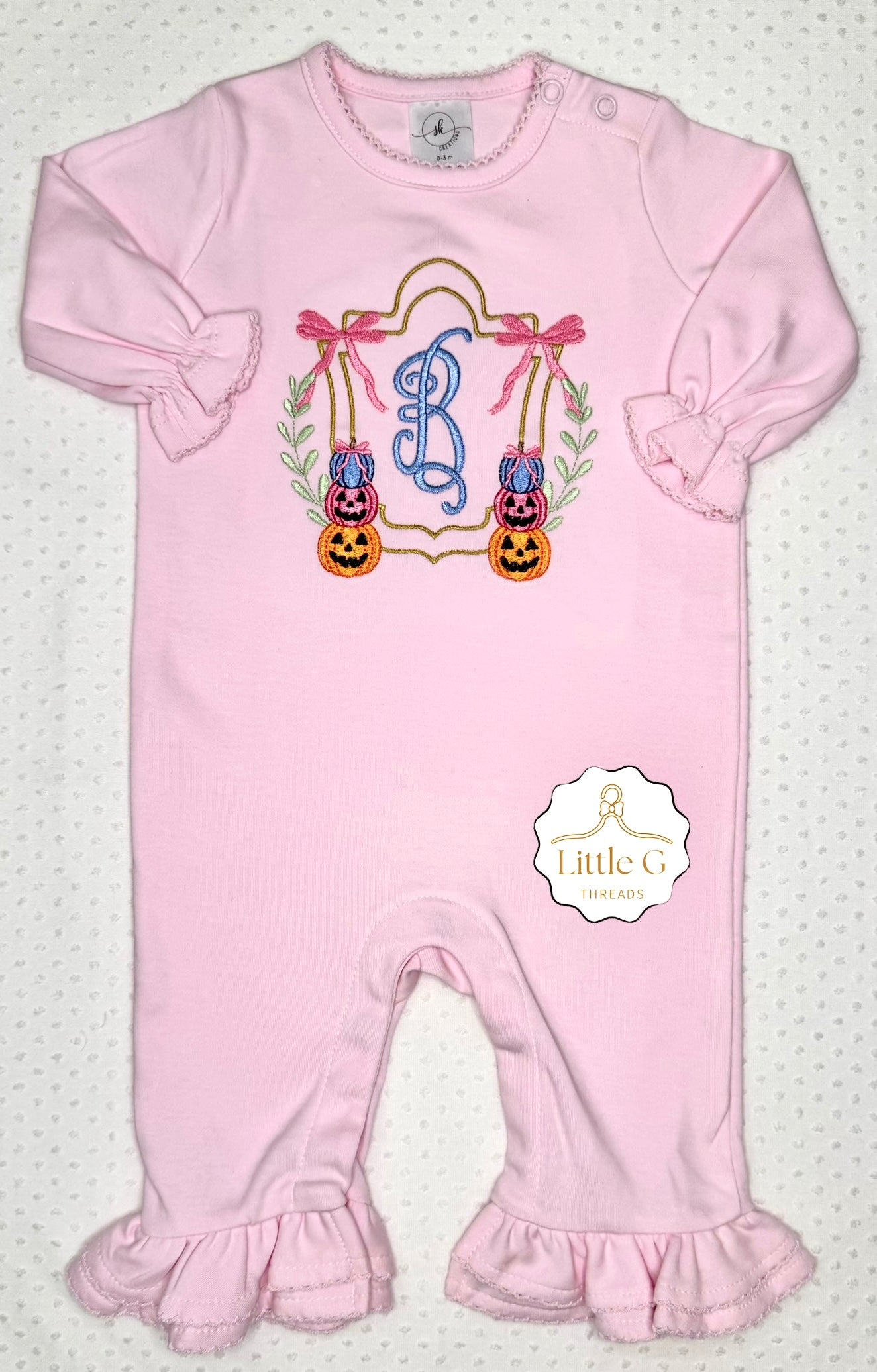 Halloween Pumpkin Bucket LS Ruffle Romper