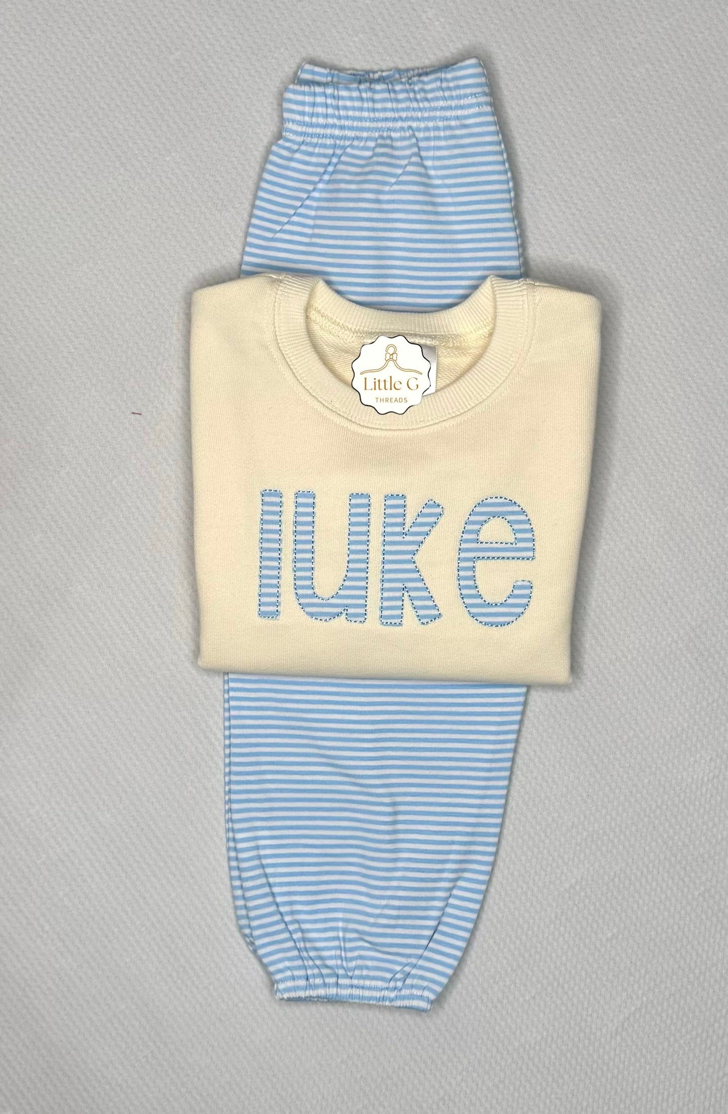 Blue Stripe Bubble Pant Set/Sweatshirt