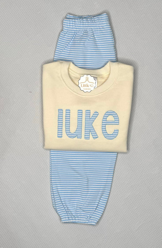 Blue Stripe Bubble Pant Set/Sweatshirt