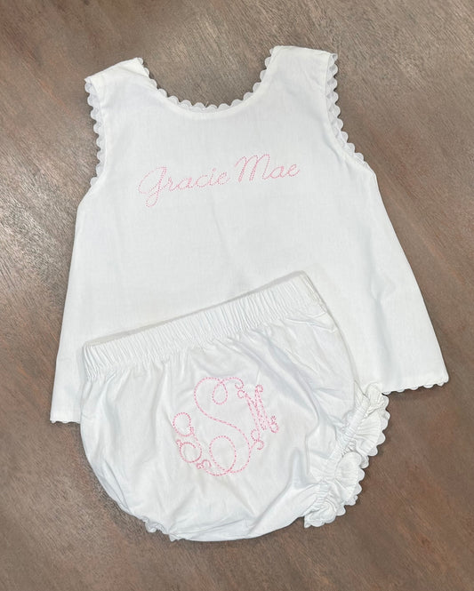 Name in Hand Stitch Font Swing Back Diaper Set