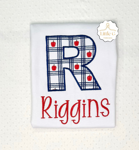 Plaid Apple Initial SS Tee