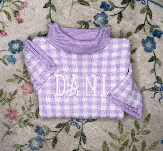 Purple Gingham Roll Neck