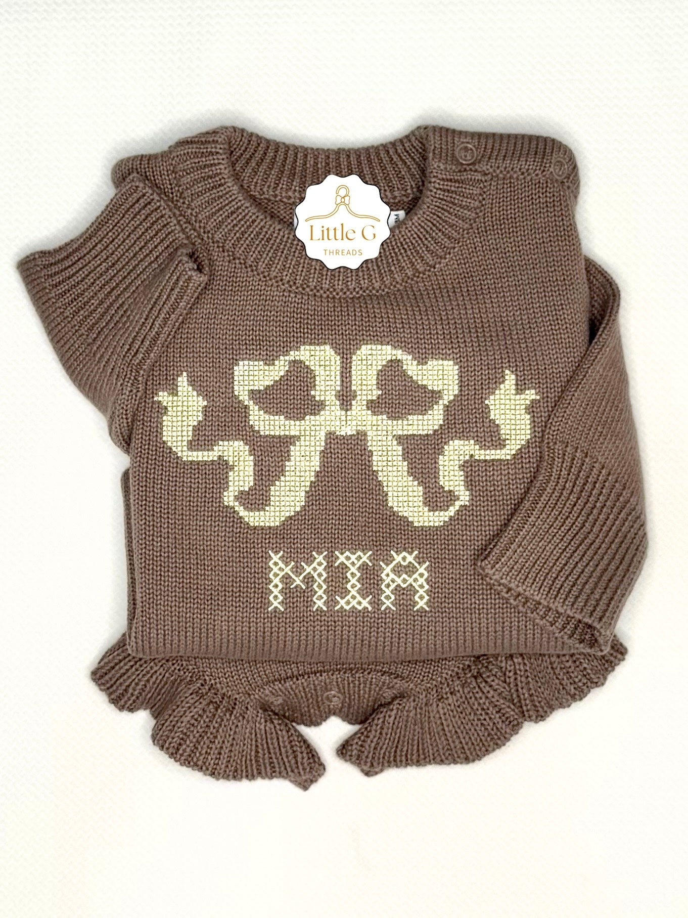 Cross-stitch Bow LS Ruffle Knit Romper