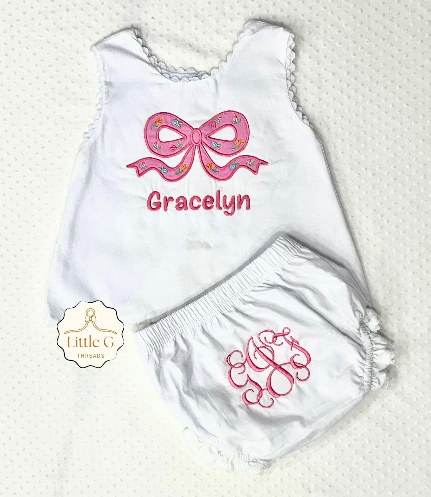 Appliqué Bow Swing Back Diaper Set
