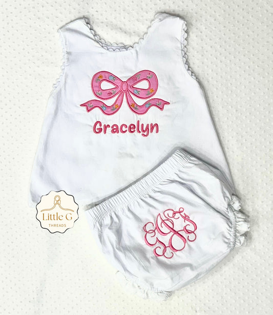 Appliqué Bow Swing Back Diaper Set