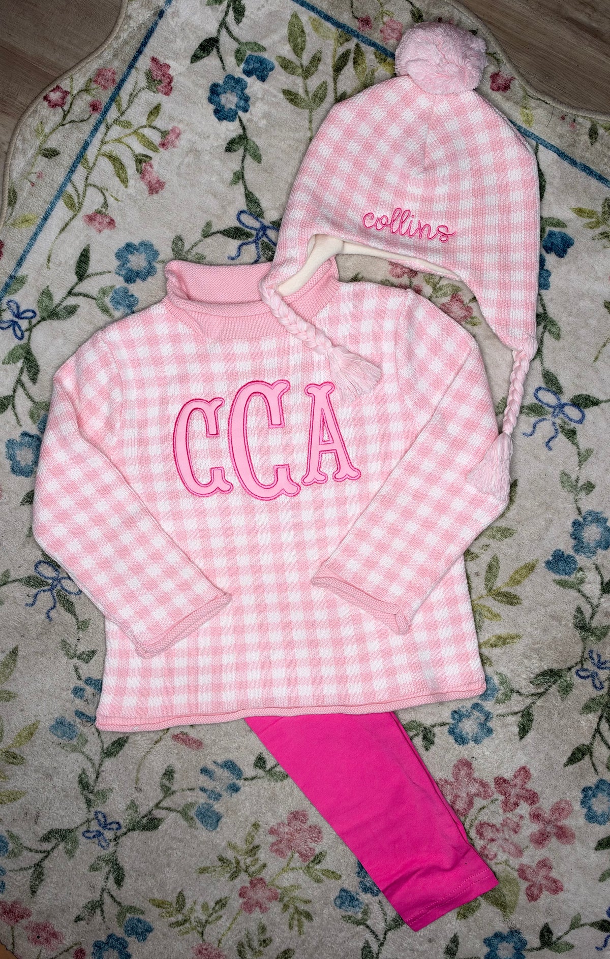 Pink Gingham Roll Neck