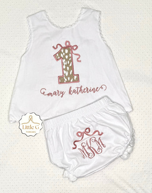 1st Birthday Deer print Swing Back Diaper Set