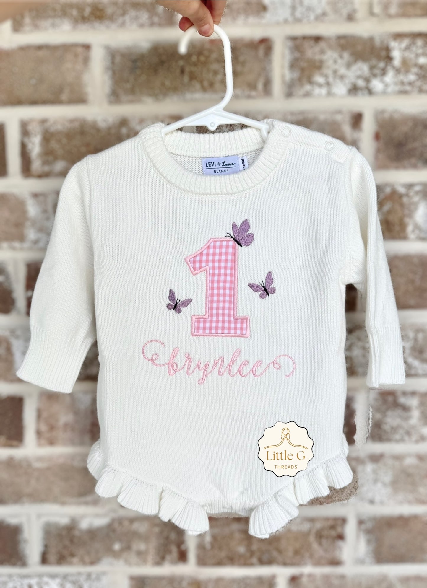 1st Birthday Long Sleeve Ruffle Knit Romper