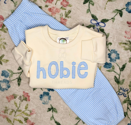 Blue Stripe Bubble Pant Set/Sweatshirt